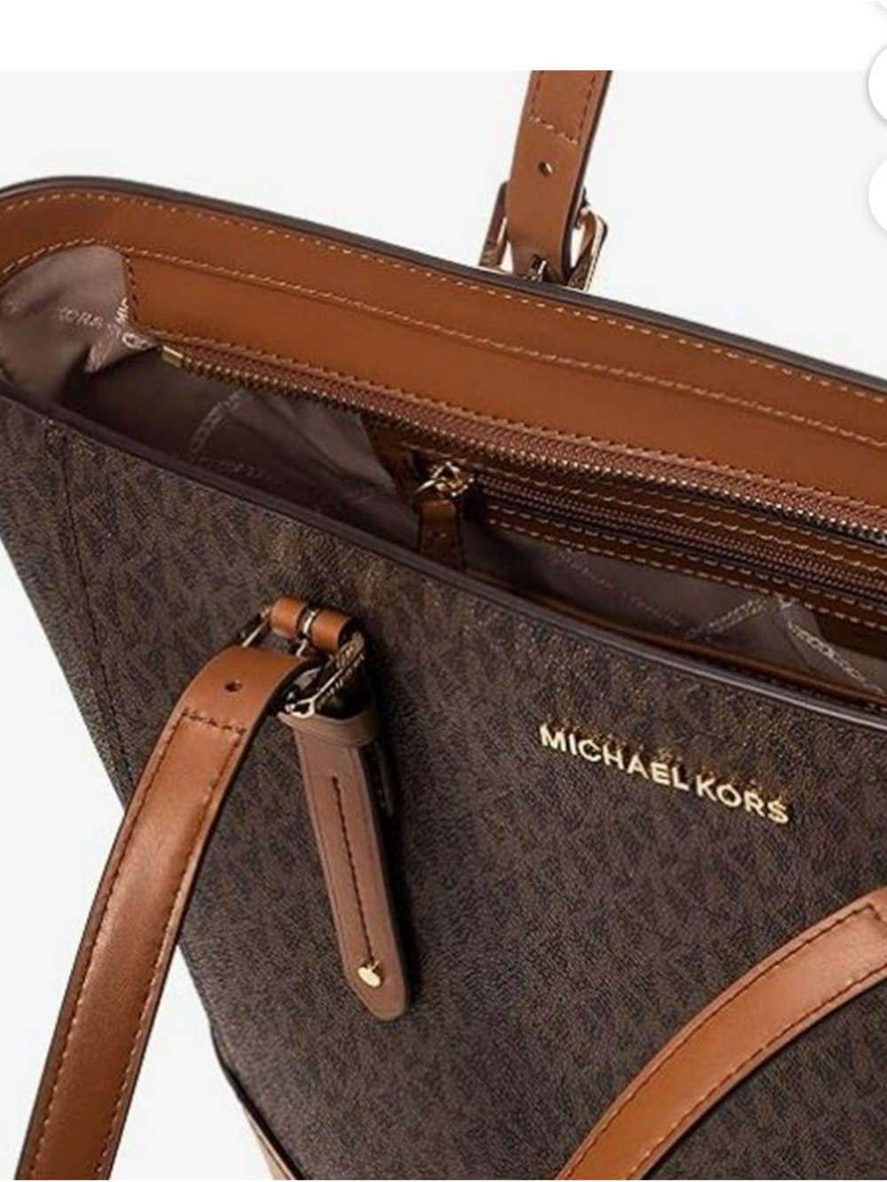 NWT - Michael Kors Brown Logo-Print Tote with Tan Leather Trim - Picture 4 of 6